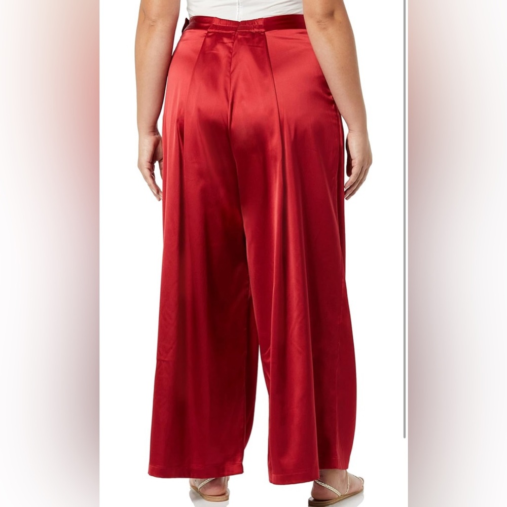 Size Medium Fits 8-10 Women's Metallic Red Standard Wide Leg Side Zip Pants - Picture 3 of 5